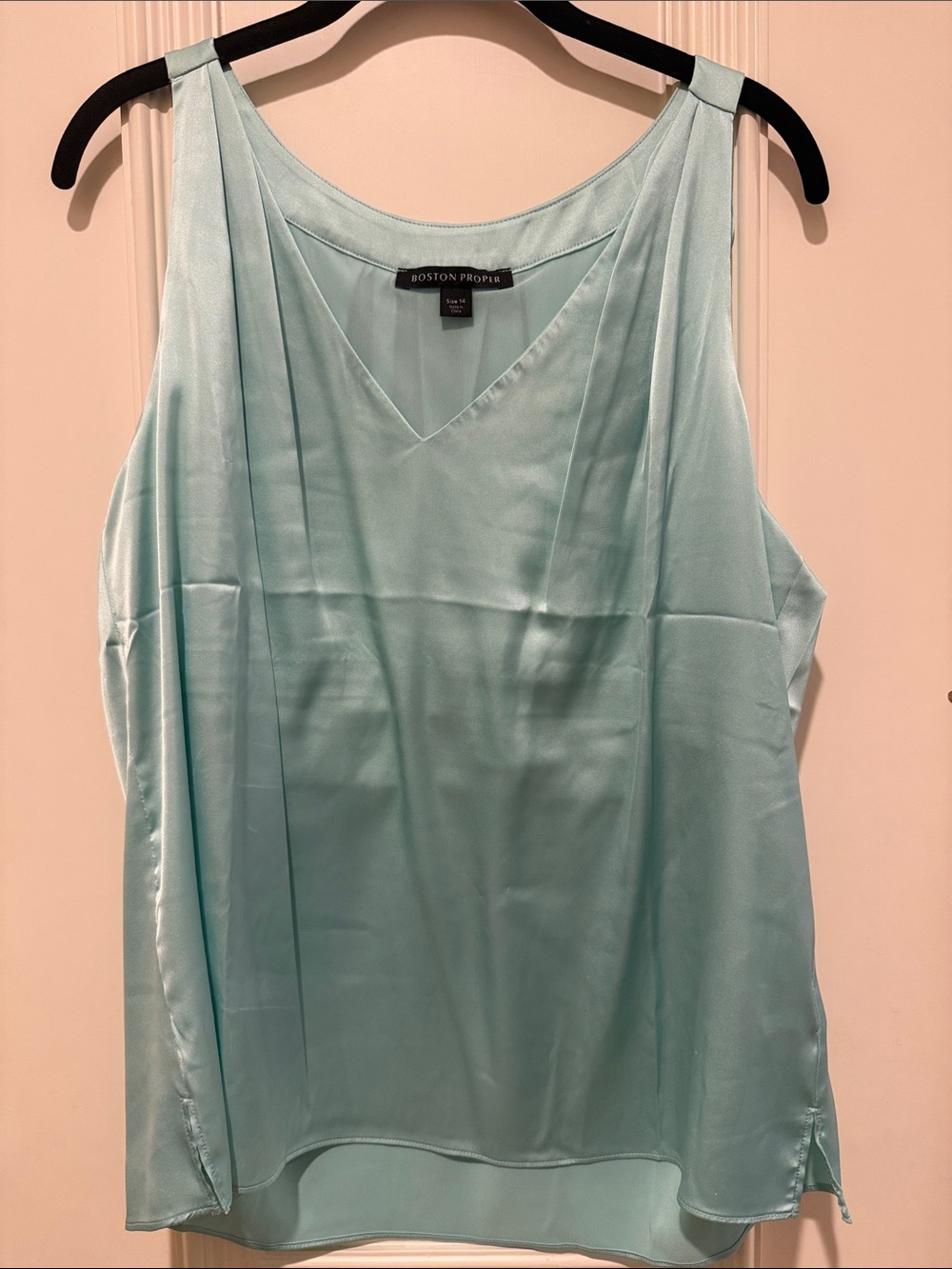 Boston Proper Light Aqua V-Neck Satin Camisole